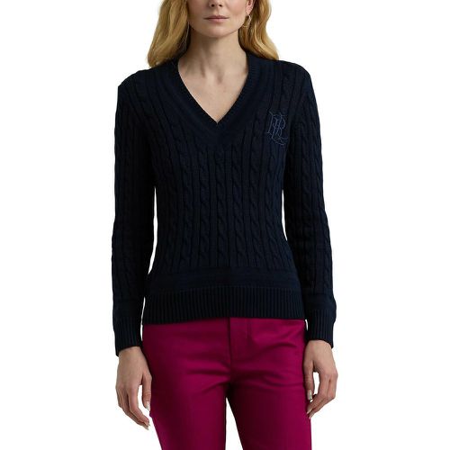 Meren Cable Knit Jumper in Cotton Mix with V-Neck - Lauren Ralph Lauren - Modalova