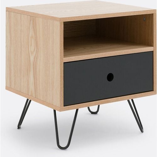 Cleon Metal and Ash Veneer 1-Door 1-Compartment Bedside Table - LA REDOUTE INTERIEURS - Modalova