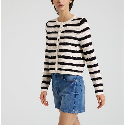 Striped Short Cardigan in Cotton Mix and Detailed Knit - Only - Modalova