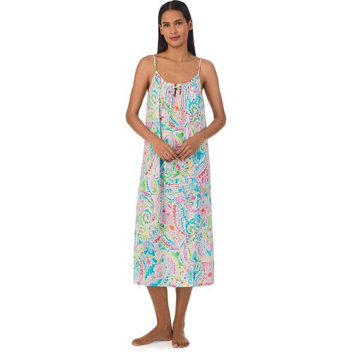 Printed Gathered Midi Nightdress in Cotton Mix - Lauren Ralph Lauren - Modalova