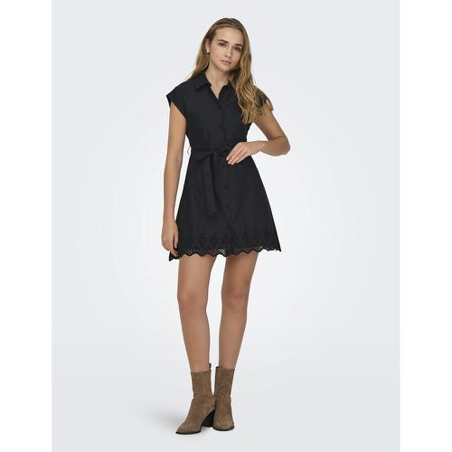 Cotton Mini Shirt Dress with Tie-Waist - Only - Modalova