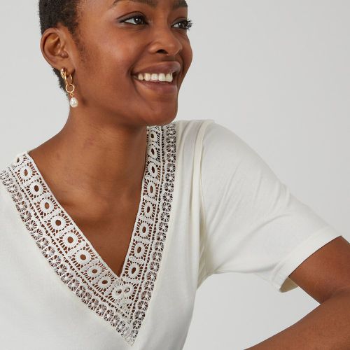 Cotton Embroidered T-Shirt with V-Neck - LA REDOUTE COLLECTIONS - Modalova