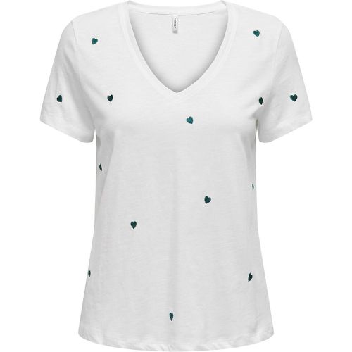 Embroidered Cotton V-Neck T-Shirt - Only - Modalova