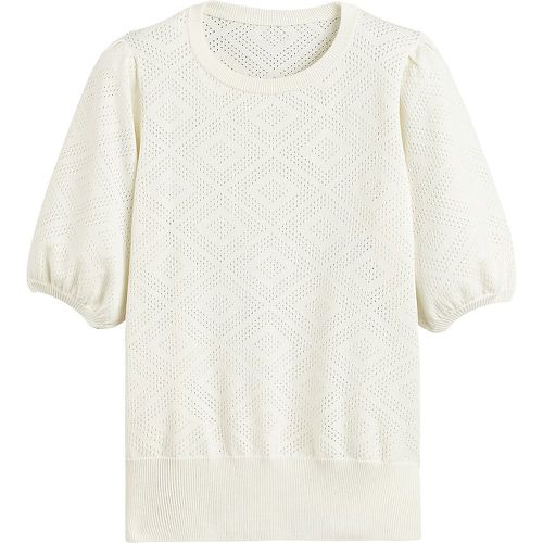 Cotton Pointelle Knit Jumper with Short Puff Sleeves and Crew Neck - LA REDOUTE COLLECTIONS - Modalova