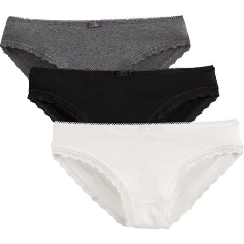 Pack of 3 Plain Knickers in Organic Cotton with Lace Details - LA REDOUTE COLLECTIONS - Modalova