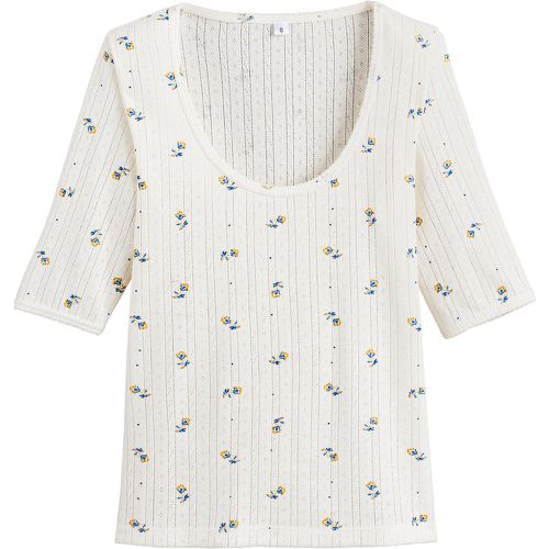 Floral Print Pointelle T-Shirt with Crew Neck in Cotton Mix - LA REDOUTE COLLECTIONS - Modalova