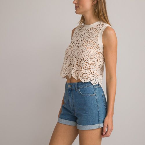 Cotton Crochet Sleeveless Blouse with Crew Neck - LA REDOUTE COLLECTIONS - Modalova