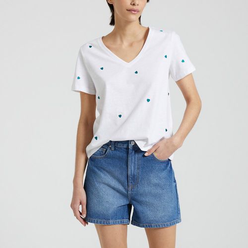 Embroidered Cotton V-Neck T-Shirt - Only - Modalova