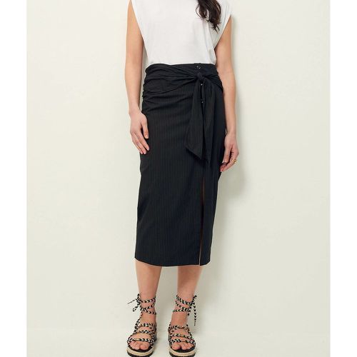 Vivian Tie Panel Skirt in Striped Cotton Mix, Mid-Length - SESSUN - Modalova