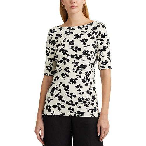 Floral Cotton T-Shirt with Boat Neck and Short Sleeves - Lauren Ralph Lauren - Modalova