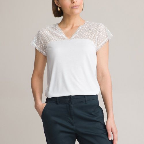 Lace Panel T-Shirt with V-Neck and Short Sleeves - Anne weyburn - Modalova