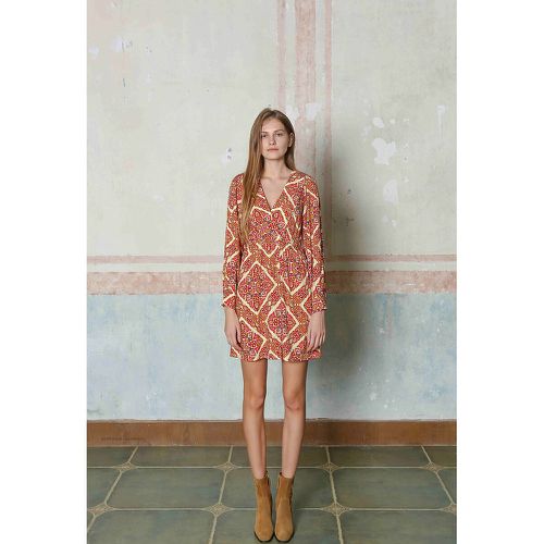 Tribal Mini Dress with V-Neck and Long Sleeves - SEE U SOON - Modalova