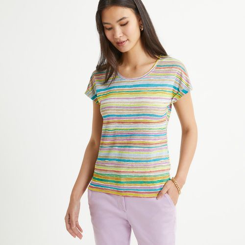 Striped Linen T-Shirt with Crew Neck and Short Sleeves - Anne weyburn - Modalova