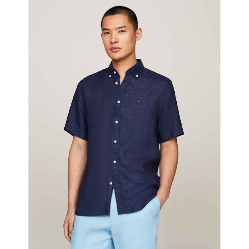 Embroidered Logo Linen Shirt with Short Sleeves - Tommy Hilfiger - Modalova