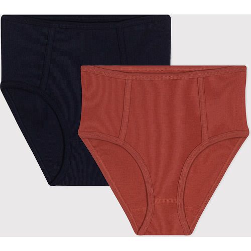Pack of 2 Knickers with High Waist in 2/2 Ribbed Organic Cotton - PETIT BATEAU - Modalova