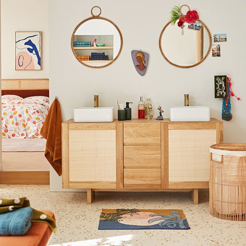 Arty 145cm Long Oak and Cane Double Bathroom Vanity Unit - LA REDOUTE INTERIEURS - Modalova