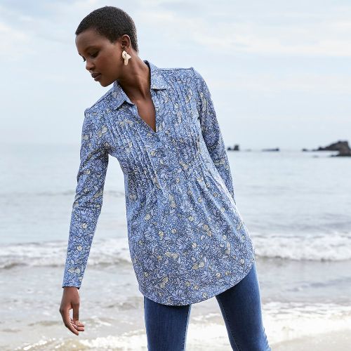 Floral Print Tunic T-Shirt in Cotton Mix with Long Sleeves - Anne weyburn - Modalova