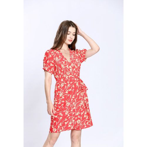 Floral Print Mini Dress with Wrapover Neckline - SEE U SOON - Modalova
