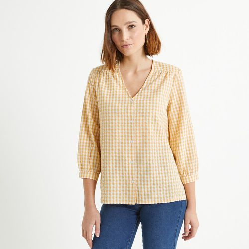 Checked Cotton Seersucker Blouse with V-Neck and 3/4 Length Sleeves - Anne weyburn - Modalova