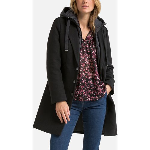 Dual Fabric Hooded Coat with Removable Liner Jacket - ICODE - Modalova