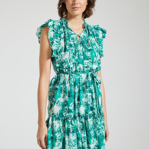 Calipso Cotton Midi Dress in Tie Dye Print with Short Sleeves and Ruffles - Suncoo - Modalova