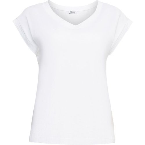 Cotton V-Neck T-Shirt with Short Sleeves - Esprit - Modalova