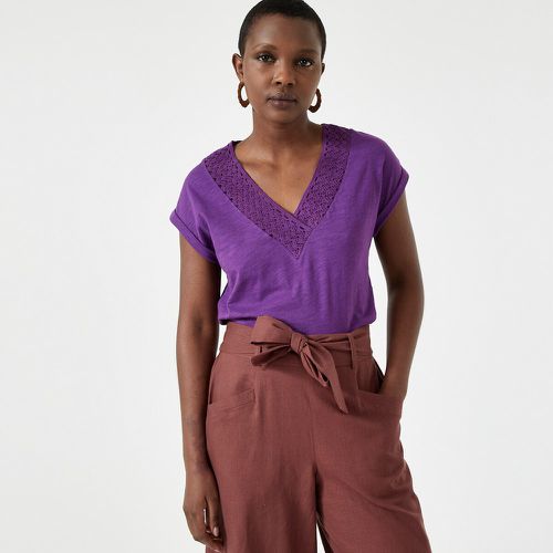 Cotton Macramé Detail T-Shirt with V-Neck and Short Sleeves - Anne weyburn - Modalova