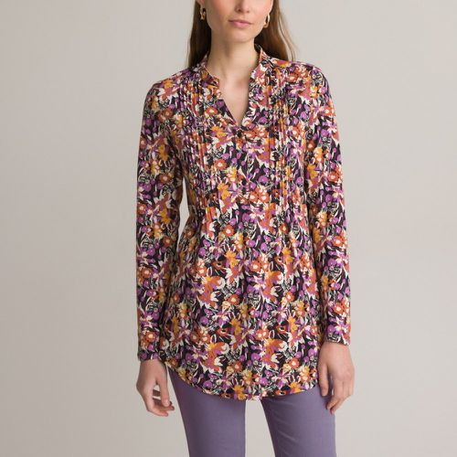 Printed Cotton Mix Tunic with Grandad Collar and Long Sleeves - Anne weyburn - Modalova