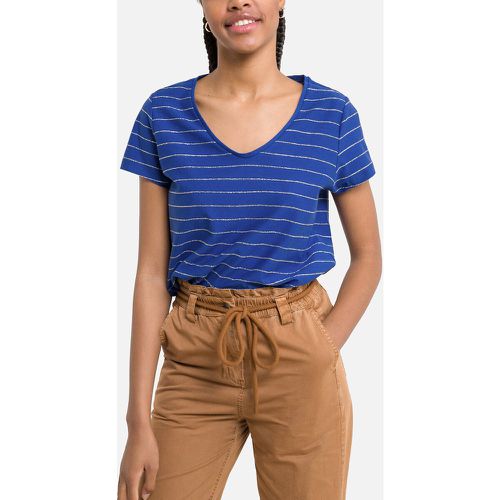 Striped Cotton T-Shirt with V-Neck - Pieces - Modalova