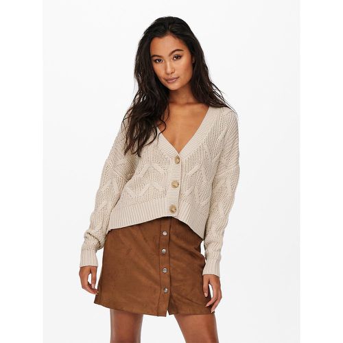 Chunky Knit Cropped Cardigan in Cotton Mix with V-Neck - Only - Modalova