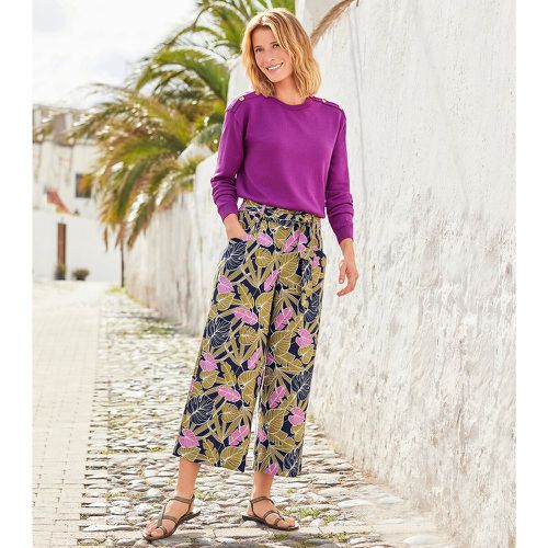 Floral Wide Leg Trousers in Linen Mix, Length 24.5" - Anne weyburn - Modalova