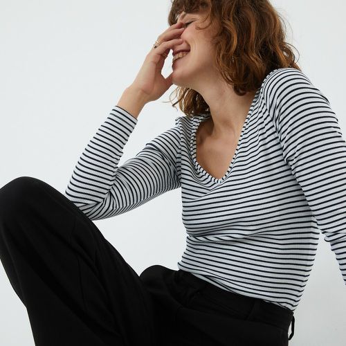 Breton Striped T-Shirt with V-Neck and Long Sleeves - LA REDOUTE COLLECTIONS - Modalova