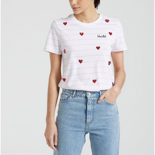 Heart Print Cotton T-Shirt with Short Sleeves - Only Petite - Modalova