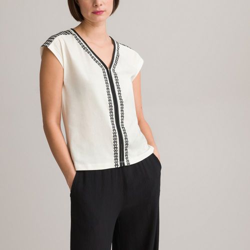 Embroidered Cotton T-Shirt with V-Neck and Short Sleeves - Anne weyburn - Modalova