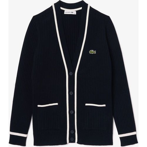 Finely Ribbed Cardigan with V-Neck - Lacoste - Modalova