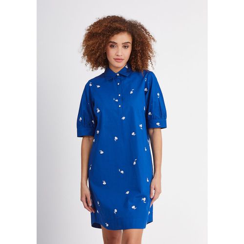 Embroidered Cotton Shirt Dress with Short Sleeves - ICODE - Modalova