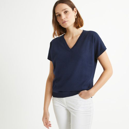 Fine Knit Jumper with Short Sleeves and V-Neck in Cotton Mix - Anne weyburn - Modalova