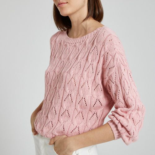 Cotton Mix Jumper in Openwork Knit with Boat Neck - Only Petite - Modalova