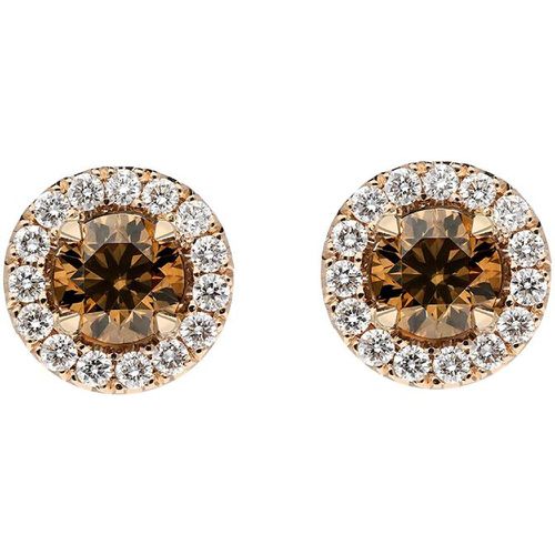 Ct Rose Gold Brown and White Diamond Round Cluster Stud Earrings - Bloch - Modalova