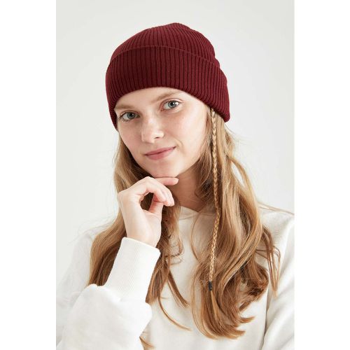 Knitted Beanie Hat - Bordeaux - DeFacto - Modalova