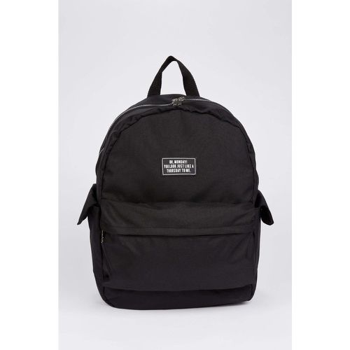 Printed Zippered Backpack - Black - DeFacto - Modalova