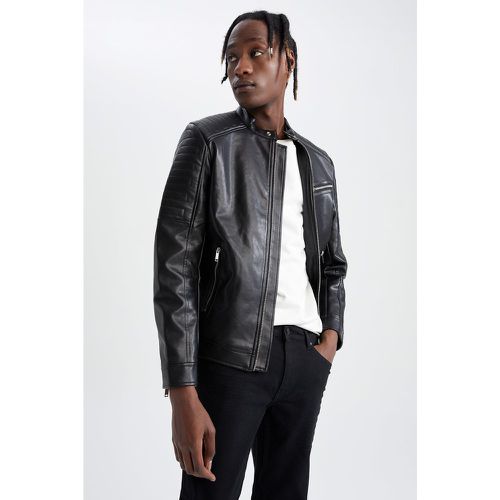 Slim Fit Long Sleev Faux Leather Jacket - DeFacto - Modalova