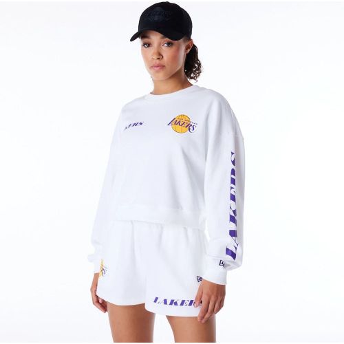 LA Lakers Womens NBA Wordmark White Crop Crew Neck Sweatshirt female - New Era Cap - Modalova