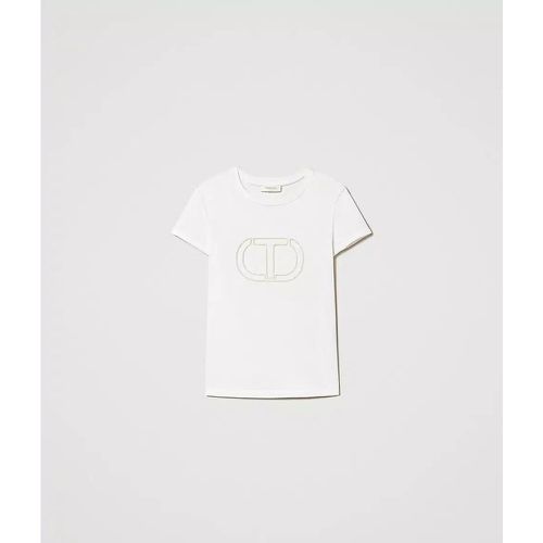 T-shirt Oval T ricamato bianca - TWINSET - Modalova
