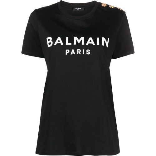 T-shirt nera con stampa logo sul davanti - Balmain - Modalova