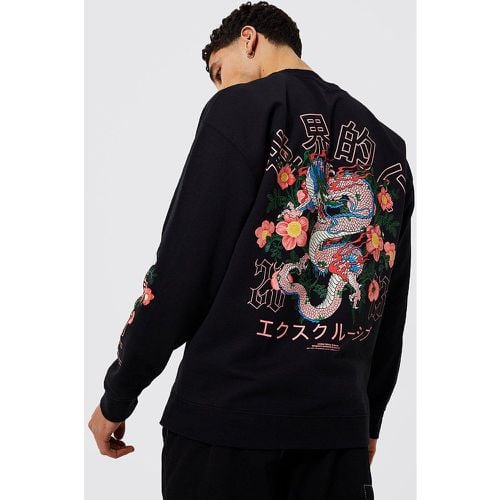 Sudadera Oversize Con Estampado Gráfico De Dragón Y Flores - boohoo - Modalova