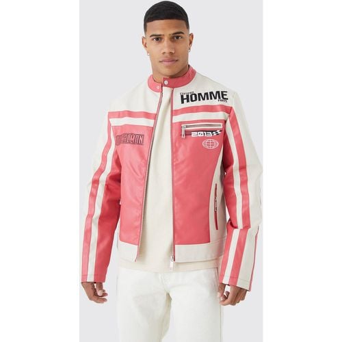 Giacca da moto con pannelli in PU e stemmi - boohoo - Modalova