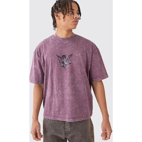 Camiseta Oversize Recta Con Cuello Extendido, Lavado De Ácido Y Estampado Gráfico M - boohoo - Modalova