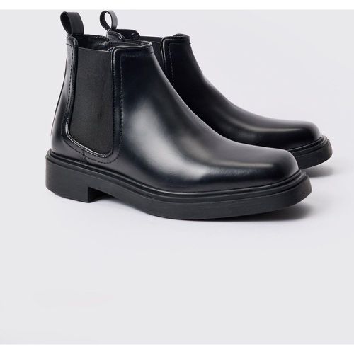 Botas Chelsea Negras De Cuero Sintético Con Puntera Cuadrada - boohoo - Modalova