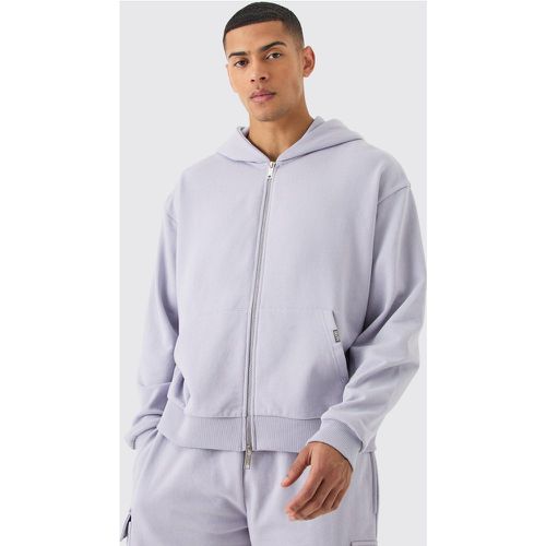 Felpa squadrata oversize pesante con zip e cappuccio - boohoo - Modalova